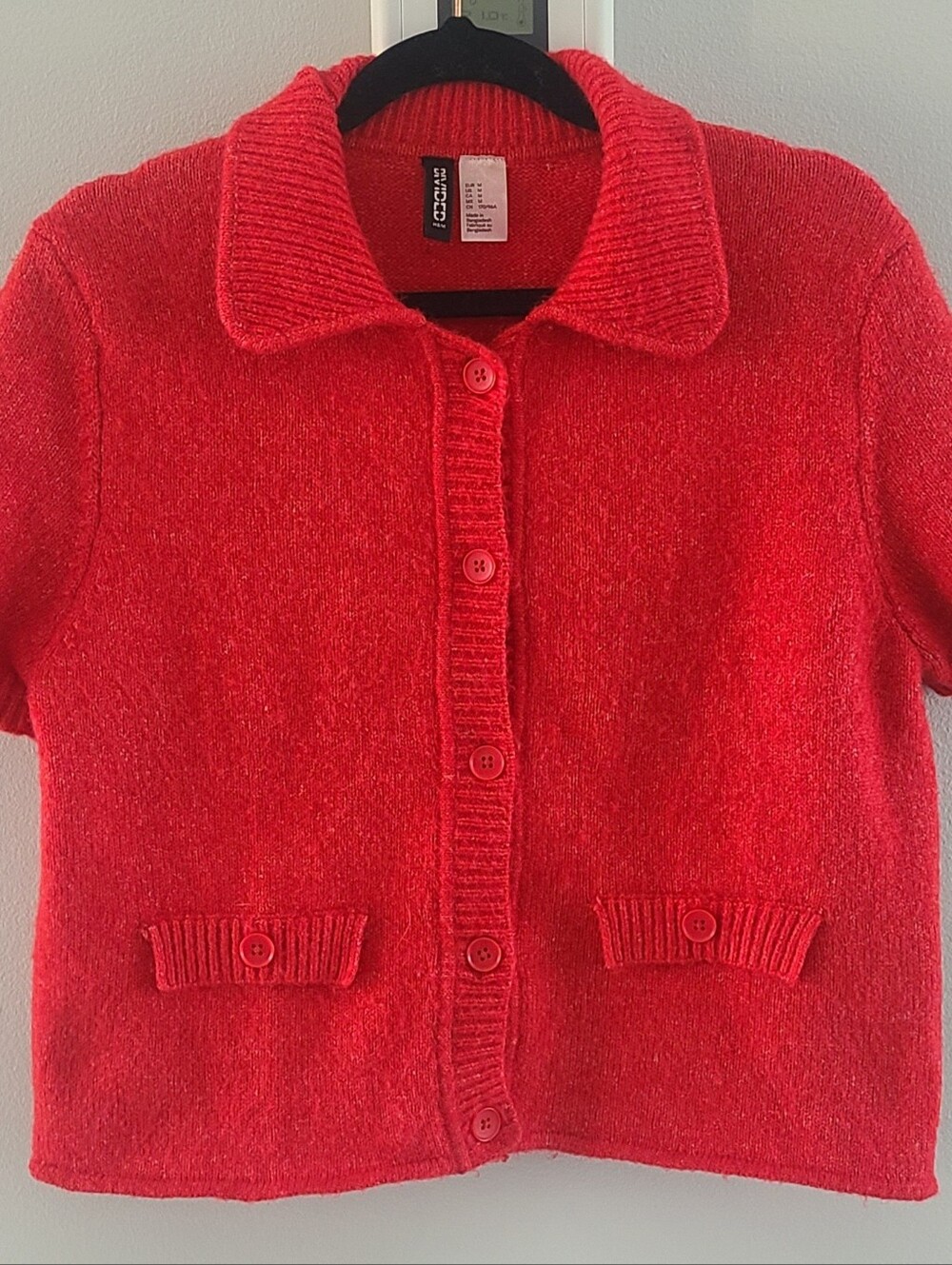H&M Bright Red Short-Sleeve Knit Button Cardigan - Picture 2 of 5